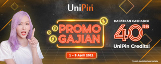 Promo Gajian! Top Up UniPin Credits dapatkan cashback 40.000 UC (April)